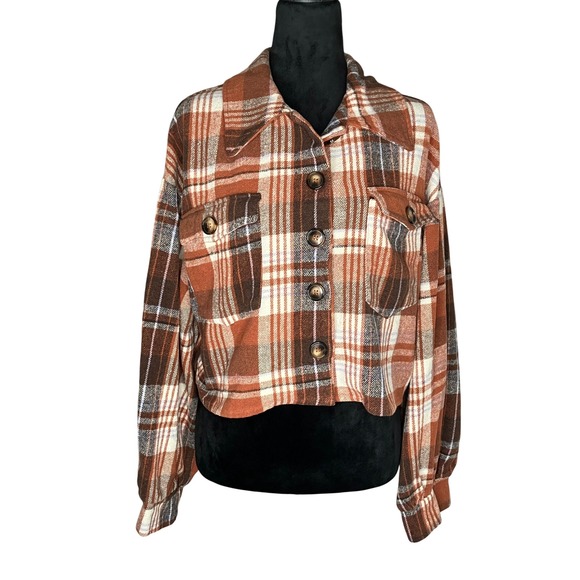 Hyfve Cropped Flannel Button Down Plaid Top Jacket Boho Grunge Western Large - Picture 1 of 8